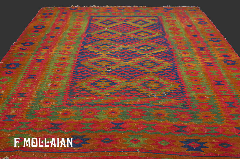 Kilim Antico Turco Sarkoy Di Lana Con Disegno Geometrico e Colori Saturi n°:40206582